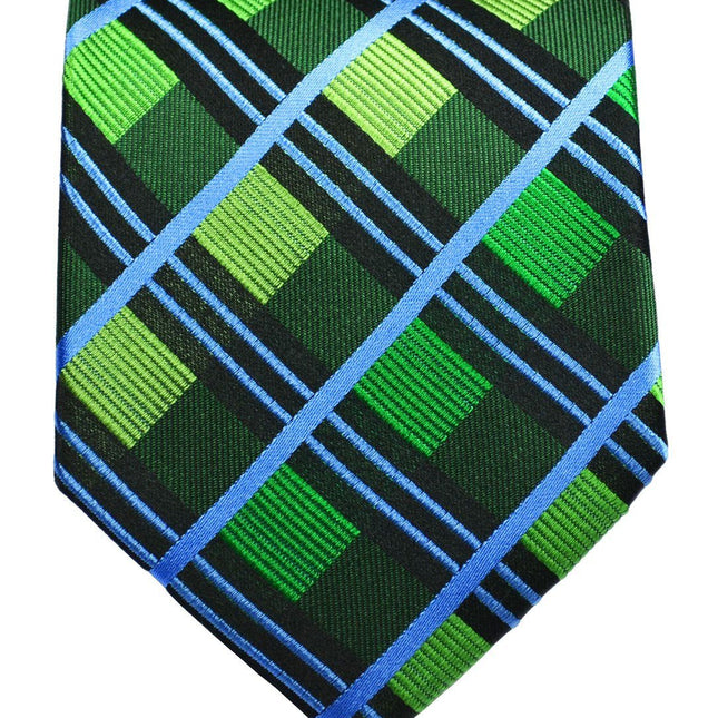 Green and Blue Plaid Silk Tie and Pocket Square Paul Malone Ties - Paul Malone.com