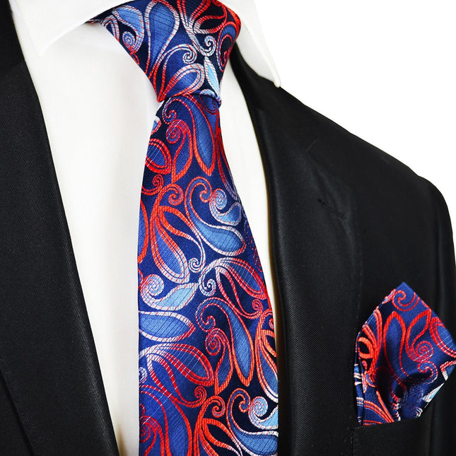 Blue and Fire Red Silk Tie Set Paul Malone Ties - Paul Malone.com