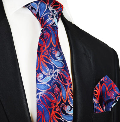 Blue and Fire Red Silk Tie Set Paul Malone Ties - Paul Malone.com