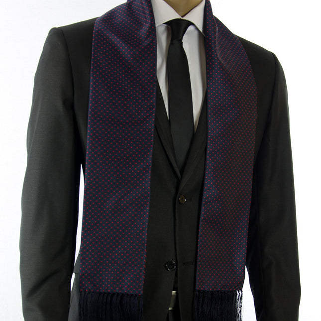 Navy and Red Polka Dots Men's Tuxedo Scarf Paul Malone Scarves - Paul Malone.com