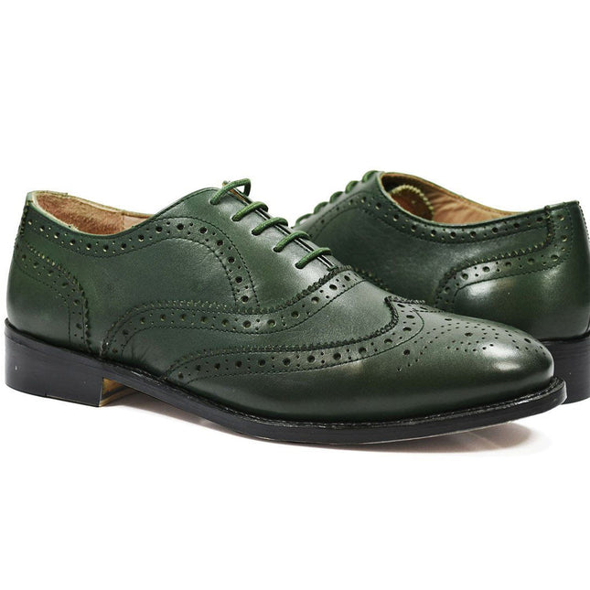 SEBASTIAN Full Brogue Oxford Leather Shoes in Pine Green Paul Malone Shoes - Paul Malone.com