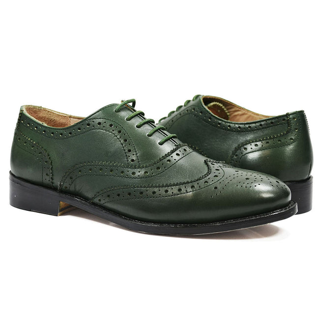 SEBASTIAN Full Brogue Oxford Leather Shoes in Pine Green Paul Malone Shoes - Paul Malone.com