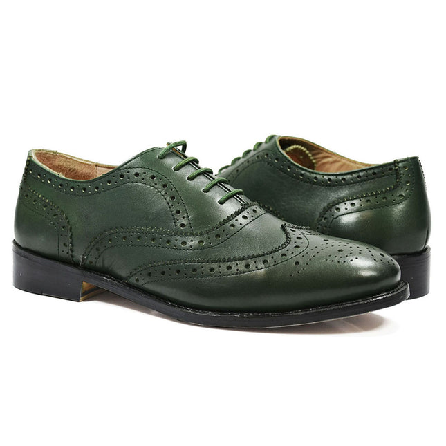 SEBASTIAN Full Brogue Oxford Leather Shoes in Pine Green Paul Malone Shoes - Paul Malone.com