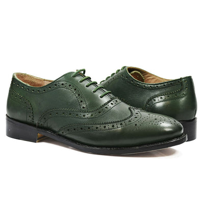 SEBASTIAN Full Brogue Oxford Leather Shoes in Pine Green Paul Malone Shoes - Paul Malone.com