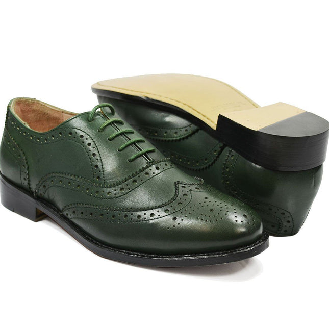 SEBASTIAN Full Brogue Oxford Leather Shoes in Pine Green Paul Malone Shoes - Paul Malone.com