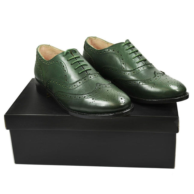 SEBASTIAN Full Brogue Oxford Leather Shoes in Pine Green Paul Malone Shoes - Paul Malone.com