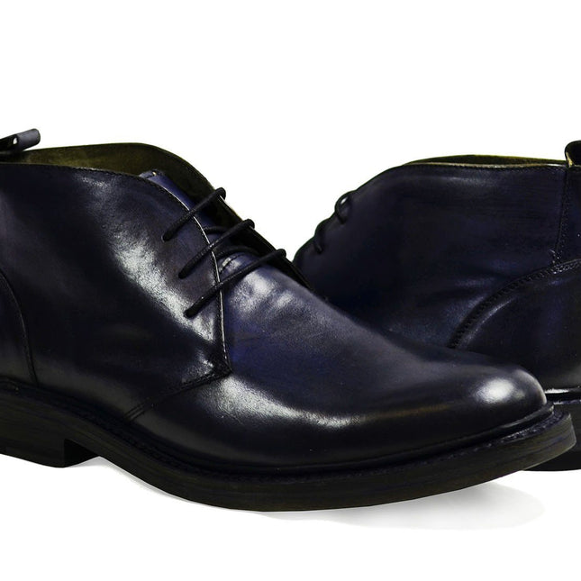 SHELTON Navy Full Leather Boots by Paul Malone Paul Malone Shoes - Paul Malone.com