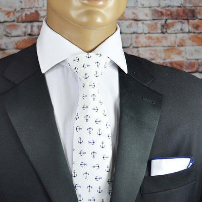 White Anchor Cotton Men's Tie by TiePassion Tie Passion Ties - Paul Malone.com