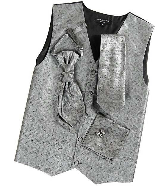 Silver Gray Paisley Tuxedo Vest Set Paul Malone Vest - Paul Malone.com