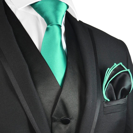 Solid Black Mens Tuxedo Vest, Tie and Trim Pocket Square Paul Malone Vest - Paul Malone.com