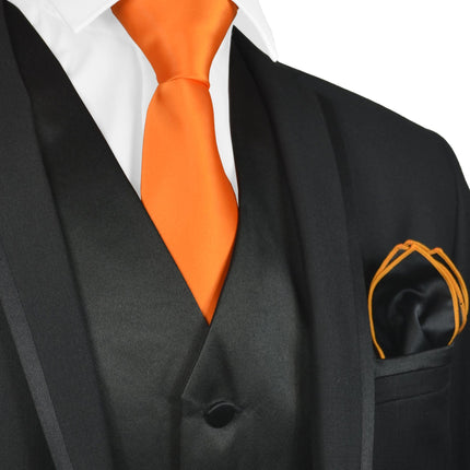 Solid Black Mens Tuxedo Vest, Tie and Trim Pocket Square Paul Malone Vest - Paul Malone.com
