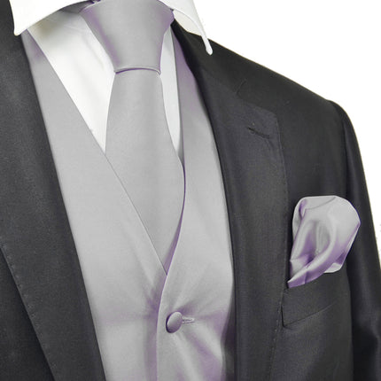 Solid Silver Grey Tuxedo Vest Set Vittorio Farina Vest - Paul Malone.com