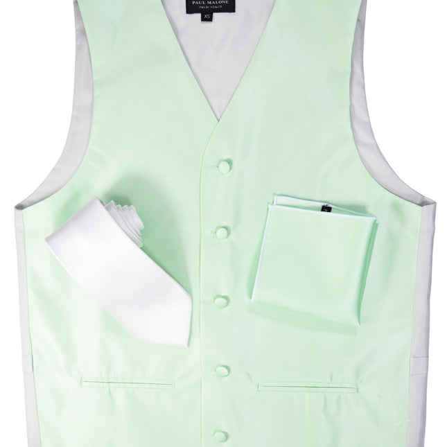 Solid Mint Green Mens Tuxedo Vest, Tie and Trim Pocket Square Paul Malone Vest - Paul Malone.com