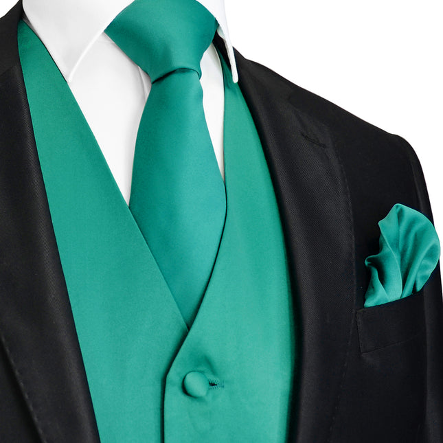 Solid Teal Tuxedo Vest Set Vittorio Farina Vest - Paul Malone.com