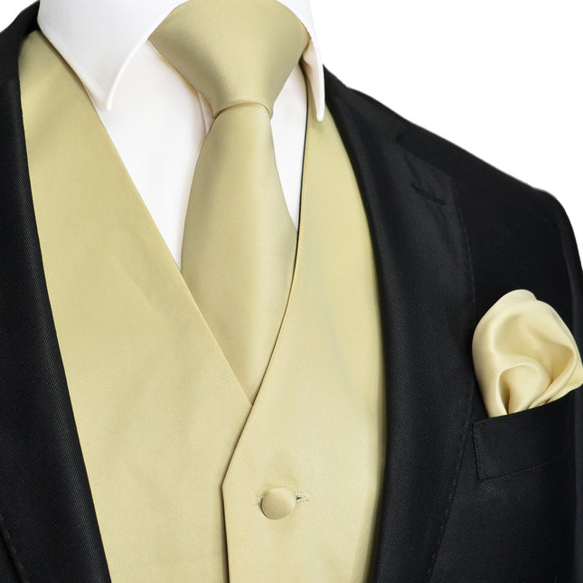 Solid Beige Tuxedo Vest Set Vittorio Farina Vest - Paul Malone.com