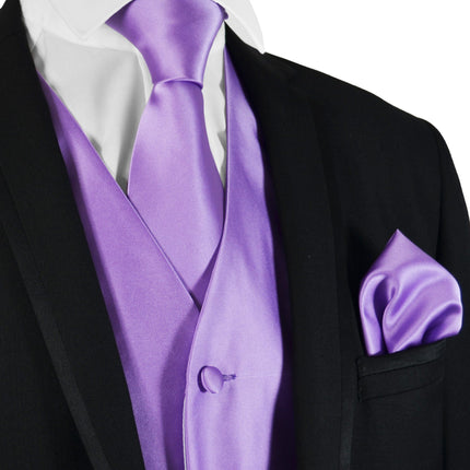 Solid Purple Mens Tuxedo Vest, Tie and Trim Pocket Square Paul Malone Vest - Paul Malone.com
