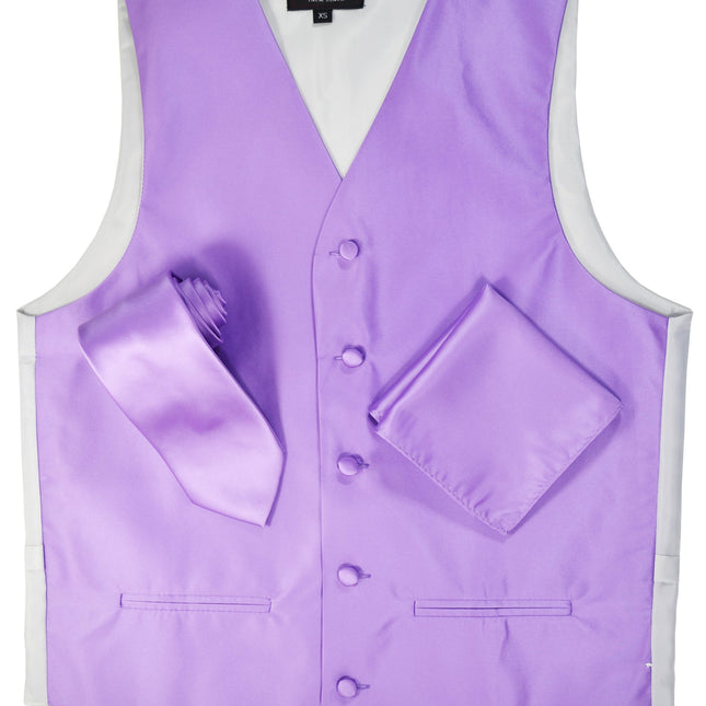 Solid Purple Mens Tuxedo Vest, Tie and Trim Pocket Square Paul Malone Vest - Paul Malone.com