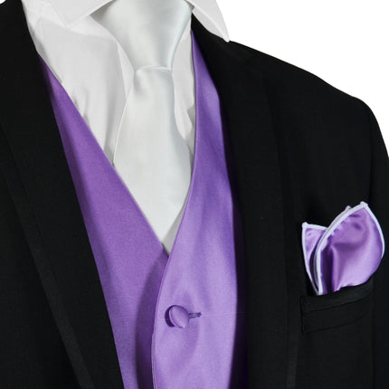 Solid Purple Mens Tuxedo Vest, Tie and Trim Pocket Square Paul Malone Vest - Paul Malone.com