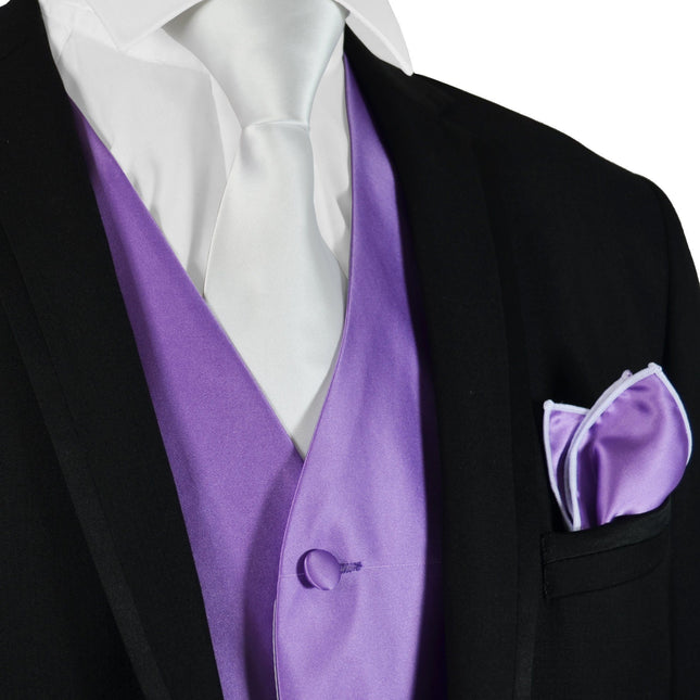 Solid Purple Mens Tuxedo Vest, Tie and Trim Pocket Square Paul Malone Vest - Paul Malone.com