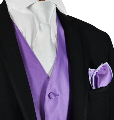 Solid Purple Mens Tuxedo Vest, Tie and Trim Pocket Square Vest Set Vest - Paul Malone.com