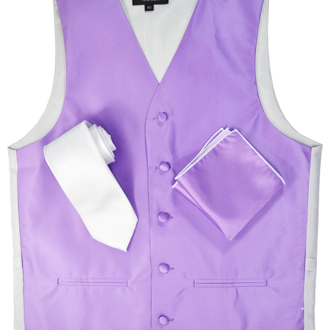 Solid Purple Mens Tuxedo Vest, Tie and Trim Pocket Square Paul Malone Vest - Paul Malone.com