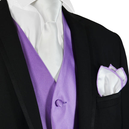 Solid Purple Mens Tuxedo Vest, Tie and Trim Pocket Square Paul Malone Vest - Paul Malone.com