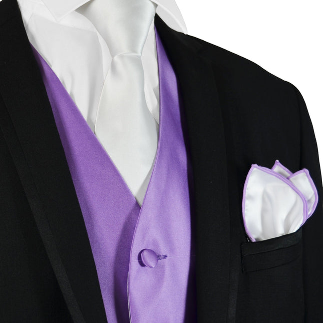 Solid Purple Mens Tuxedo Vest, Tie and Trim Pocket Square Paul Malone Vest - Paul Malone.com
