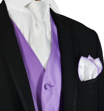 Solid Purple Mens Tuxedo Vest, Tie and Trim Pocket Square Vest Set Vest - Paul Malone.com