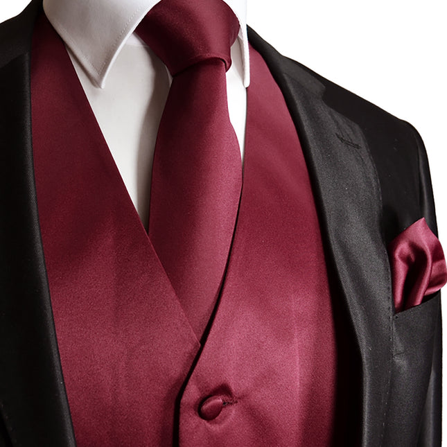 Solid Burgundy Tuxedo Vest Set Vittorio Farina Vest - Paul Malone.com
