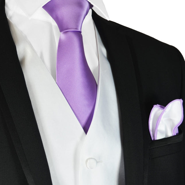 Solid White Mens Tuxedo Vest, Tie and Trim Pocket Square Paul Malone Vest - Paul Malone.com