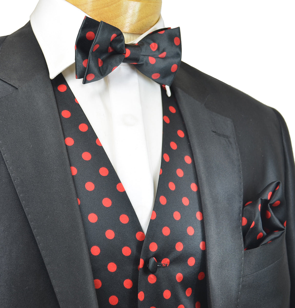 Black and Red Polka Dot Tuxedo Vest Set XXL (Chest Width 56in.) / Red / Necktie Black and Red Polka Dot Tuxedo Vest Set XXL (Chest Width 56in.) / Red / Necktie