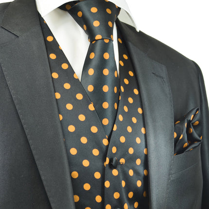 Black and Gold Polka Dot Tuxedo Vest Set Paul Malone Vest - Paul Malone.com