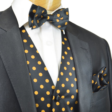 Black and Gold Polka Dot Tuxedo Vest Set Paul Malone Vest - Paul Malone.com