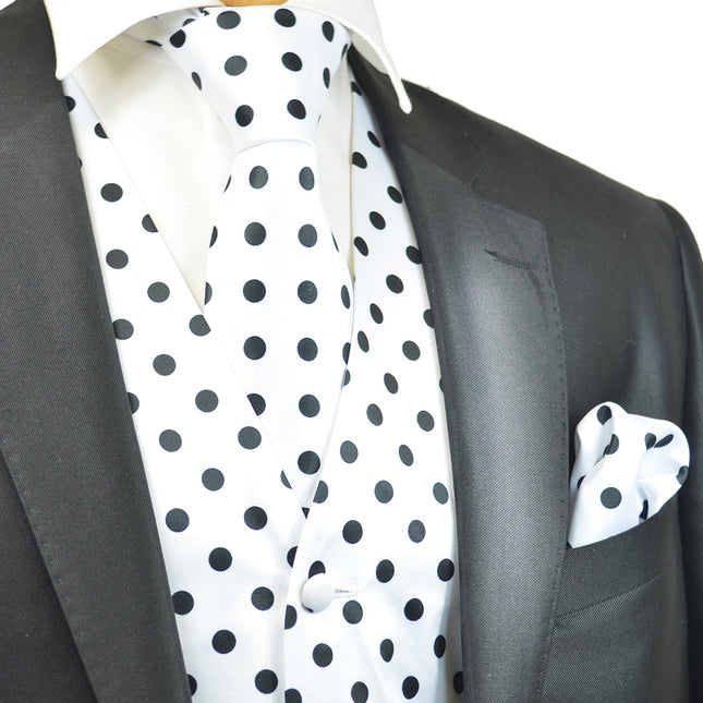 White and Black Polka Dot Tuxedo Vest Set Paul Malone Vest - Paul Malone.com