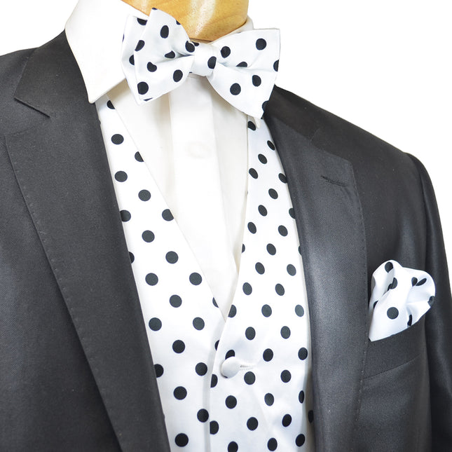 White and Black Polka Dot Tuxedo Vest Set Paul Malone Vest - Paul Malone.com