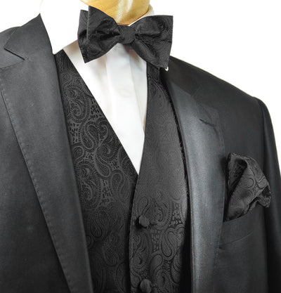Formal Black Paisley Tuxedo Vest Set Vittorio Farina Vest - Paul Malone.com