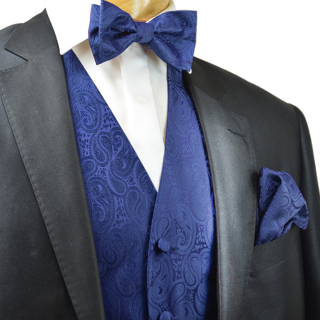 Navy Blue Paisley Tuxedo Vest Set Vittorio Farina Vest - Paul Malone.com