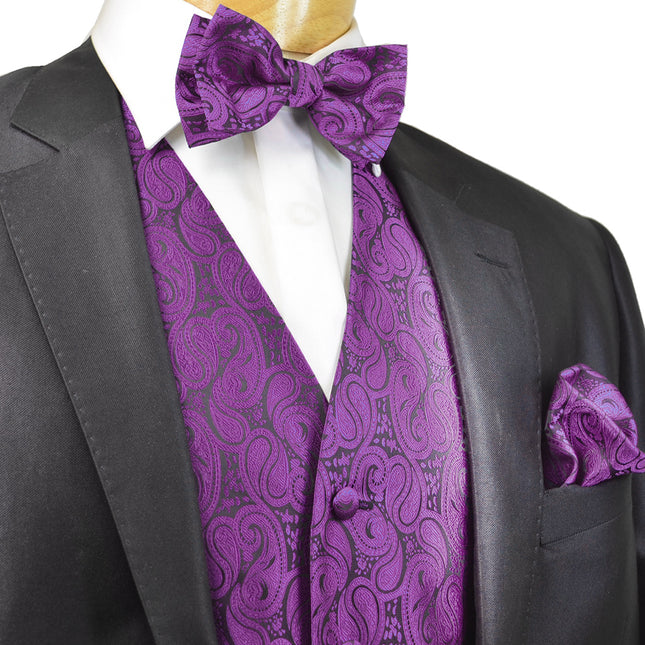 Formal Plum Paisley Tuxedo Vest Set Vittorio Farina Vest - Paul Malone.com