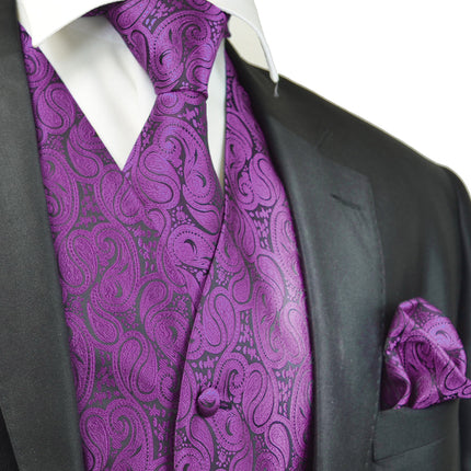 Formal Plum Paisley Tuxedo Vest Set Vittorio Farina Vest - Paul Malone.com