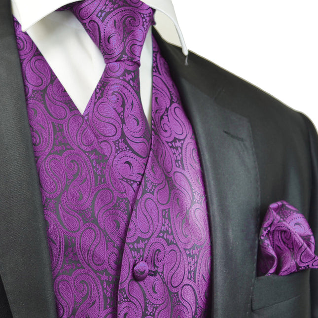 Formal Plum Paisley Tuxedo Vest Set Vittorio Farina Vest - Paul Malone.com