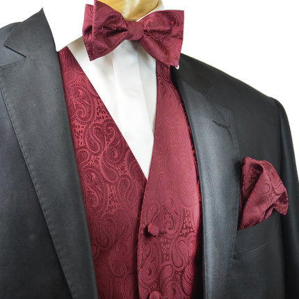 Burgundy Paisley Tuxedo Vest Set Vittorio Farina Vest - Paul Malone.com