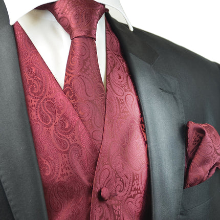 Burgundy Paisley Tuxedo Vest Set Vittorio Farina Vest - Paul Malone.com