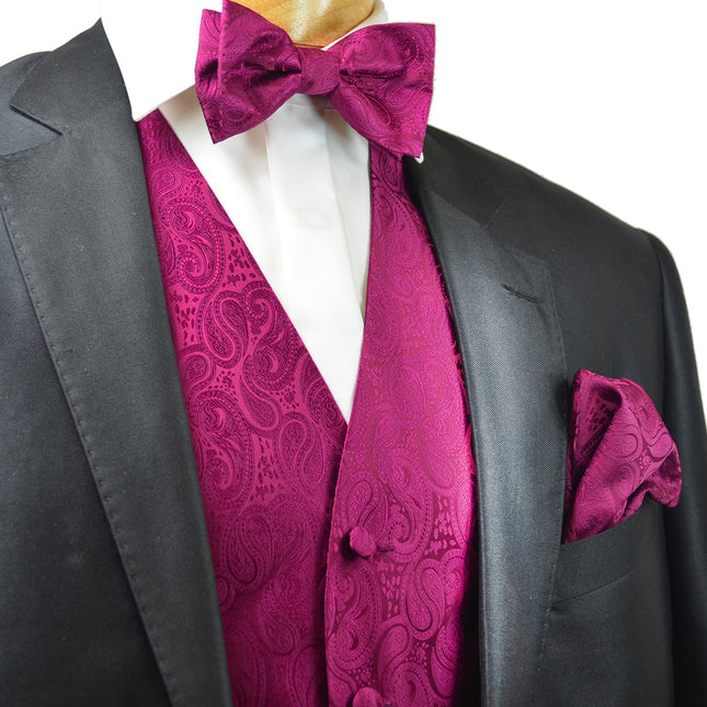 Formal Hot Pink Paisley Tuxedo Vest Set Vittorio Farina Vest - Paul Malone.com