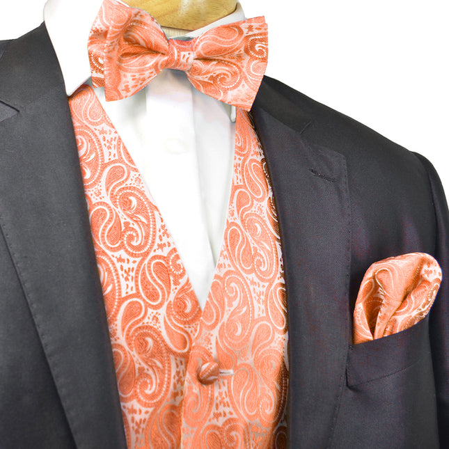 Formal Burnt Orange Paisley Tuxedo Vest Set Vittorio Farina Vest - Paul Malone.com