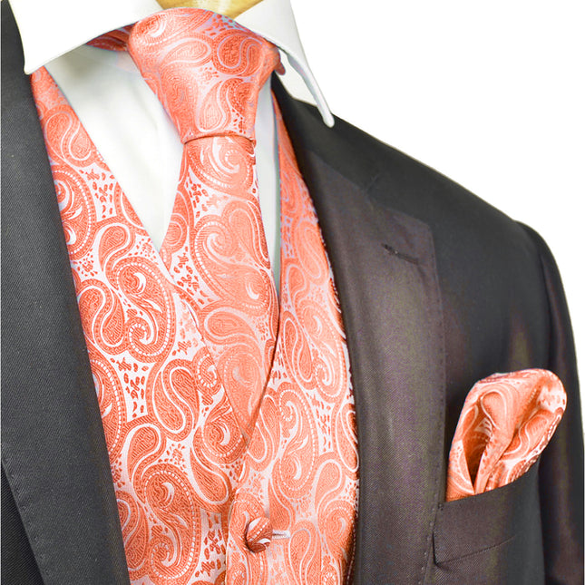 Formal Burnt Orange Paisley Tuxedo Vest Set Vittorio Farina Vest - Paul Malone.com