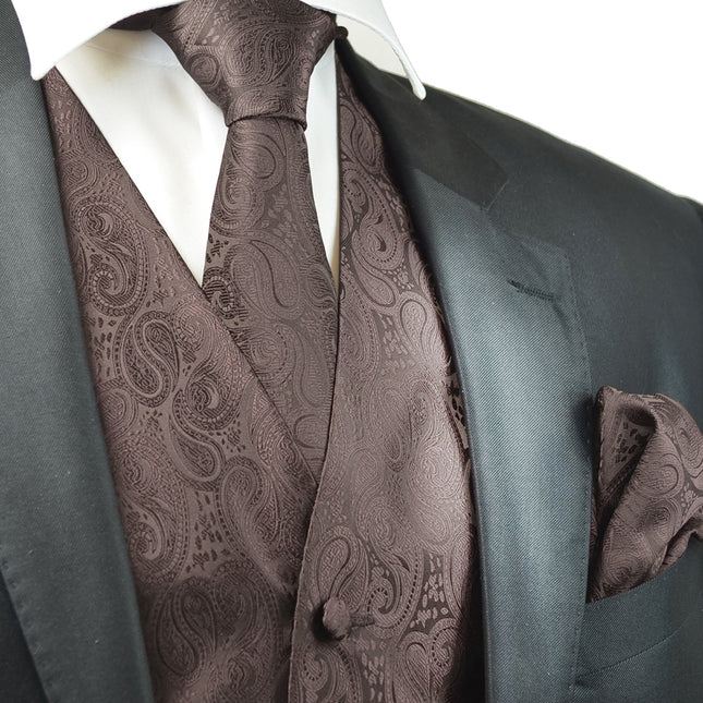 Formal Toffee Brown Paisley Tuxedo Vest Set Vittorio Farina Vest - Paul Malone.com
