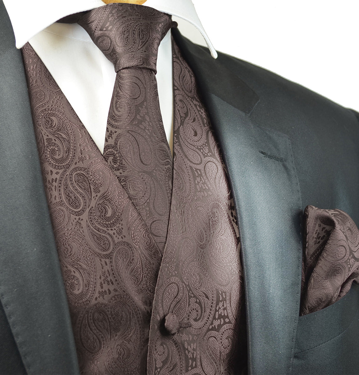 Formal Toffee Brown Paisley Tuxedo Vest Set Small (Chest Width 38in.) / Brown / Bow Tie Formal Toffee Brown Paisley Tuxedo Vest Set Small (Chest Width 38in.) / Brown / Bow Tie