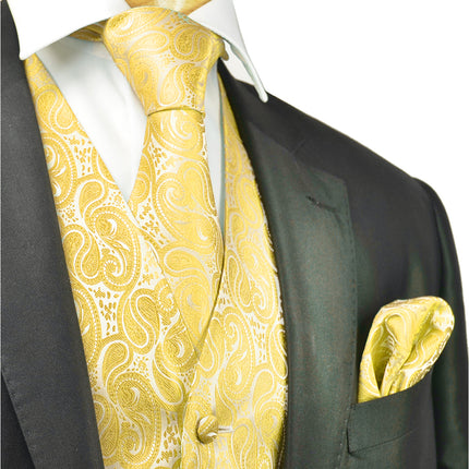 Formal Aspen Gold Paisley Tuxedo Vest Set Vittorio Farina Vest - Paul Malone.com