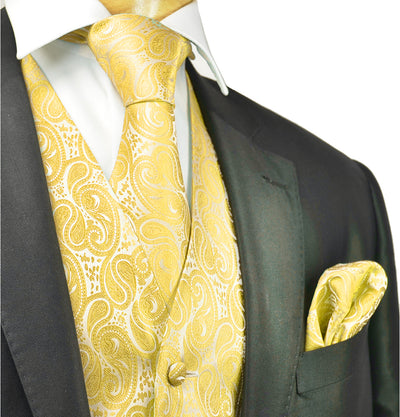 Formal Aspen Gold Paisley Tuxedo Vest Set Vittorio Farina Vest - Paul Malone.com