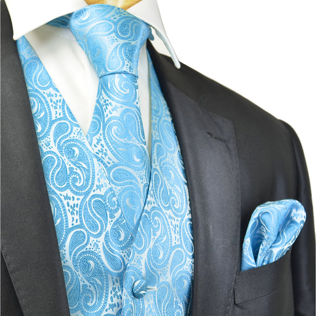 Formal Sky Blue Paisley Tuxedo Vest Set Vittorio Farina Vest - Paul Malone.com